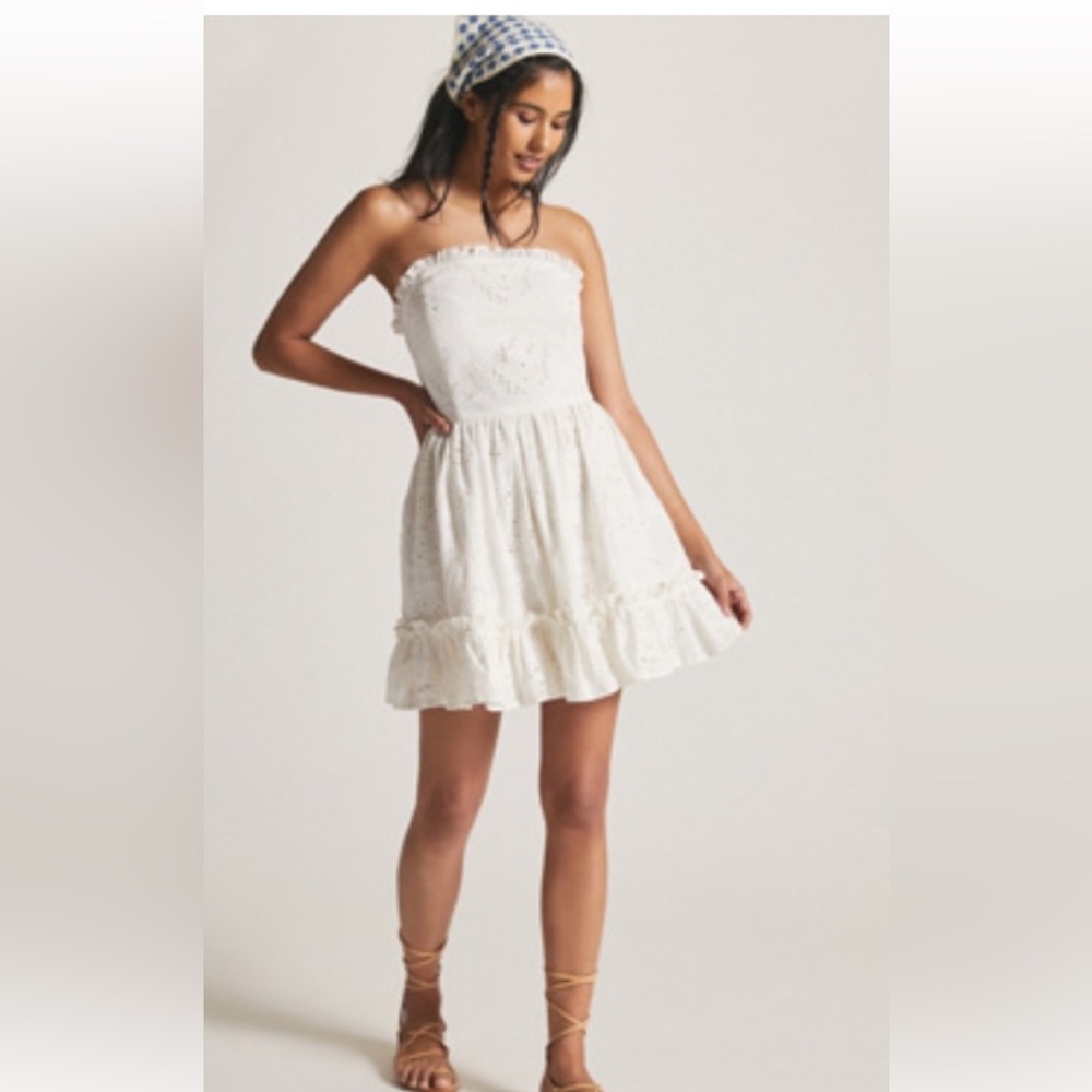 Anthropologie Forever That Girl White Eyelet Strapless Dress